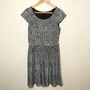 Adrianna Papell Pleated Dress Black White Scribble Print